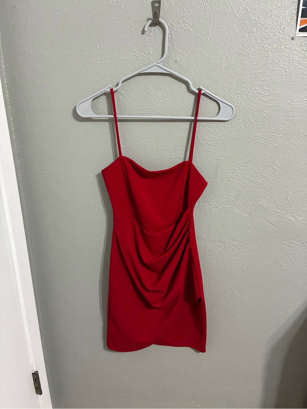 Windsor Red Draped Spaghetti-Strap Mini Dress